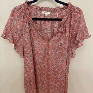 Pink and White Flutter Sleeve Blouse